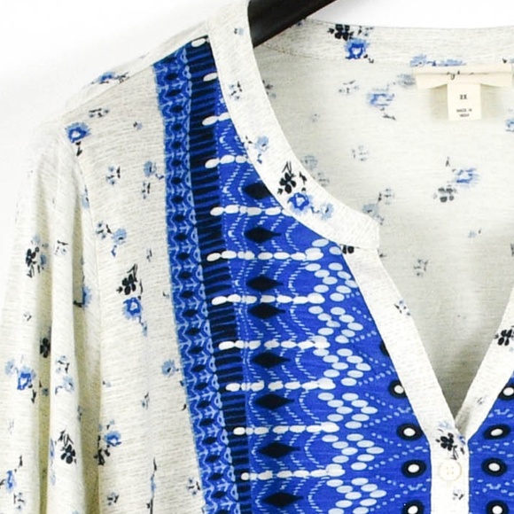 Style & Co Womens Plus Size Printed Y-Neck Roll-Tab Sleeve Tunic Top Blue - Picture 5 of 6